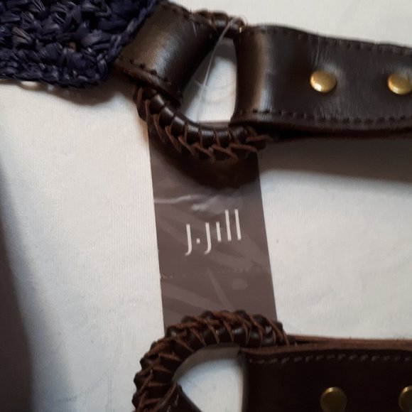 Midnight Blue Raffia Hobo Bag with Leather Strap - Picture 2 of 6